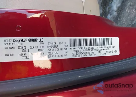 2010 Dodge Grand Caravan Crew из США, поврежденный, VIN 2D4RN6DX2AR447393